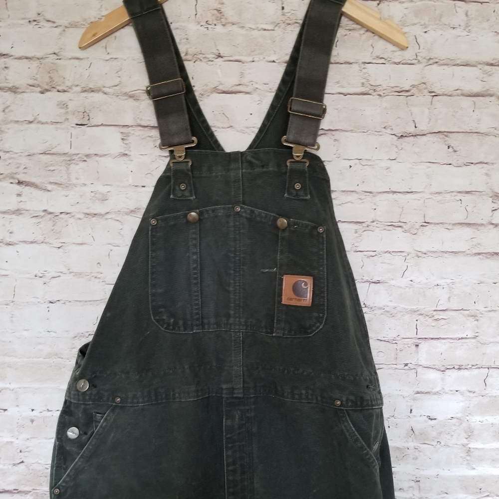 Carhartt Men Olive Green Overalls 38 x 32